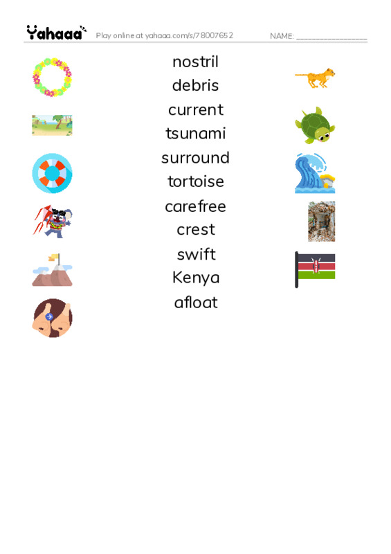 RAZ Vocabulary N: Owen and the Tortoise PDF three columns match words