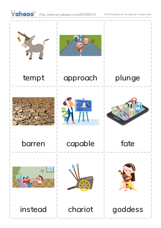 RAZ Vocabulary N: Persephone A Greek Myth PDF flaschards with images