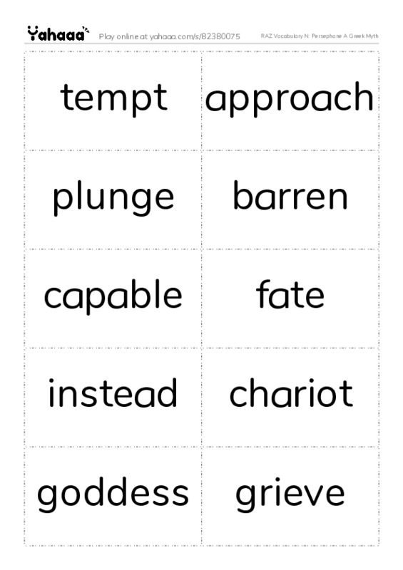 RAZ Vocabulary N: Persephone A Greek Myth PDF two columns flashcards
