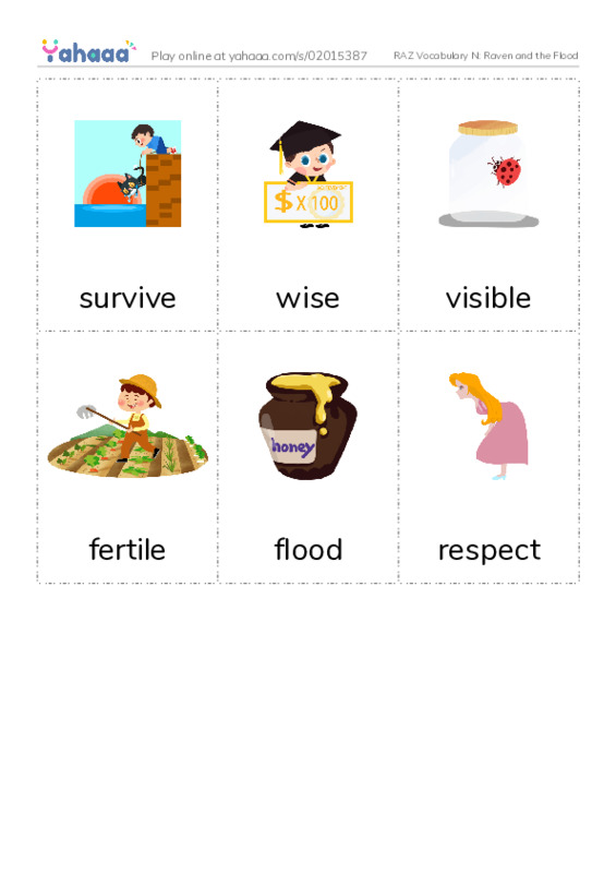 RAZ Vocabulary N: Raven and the Flood PDF flaschards with images