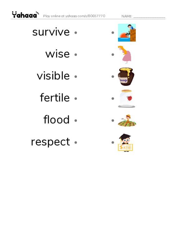 RAZ Vocabulary N: Raven and the Flood PDF link match words worksheet
