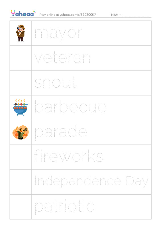 RAZ Vocabulary N: Sams Fourth of July PDF one column image words