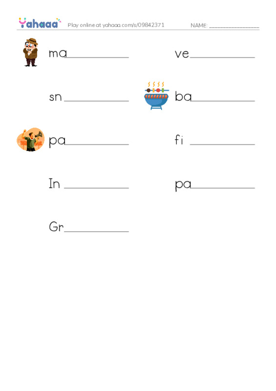 RAZ Vocabulary N: Sams Fourth of July PDF worksheet writing row