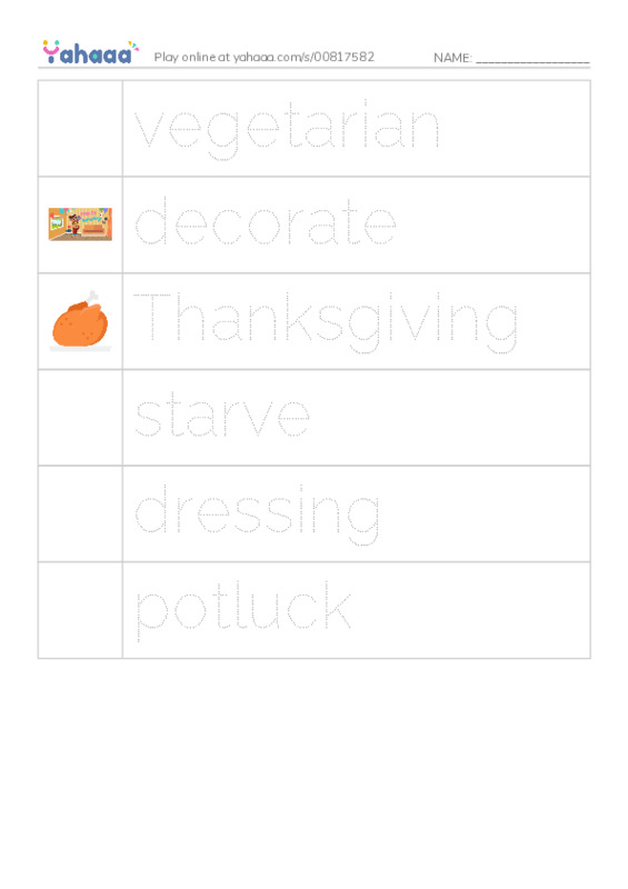 RAZ Vocabulary N: Spare the Turkey PDF one column image words