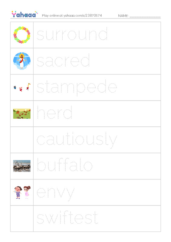RAZ Vocabulary N: The Buffalo Hunt PDF one column image words