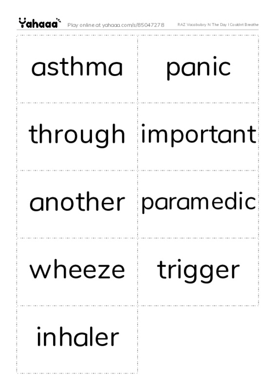 RAZ Vocabulary N: The Day I Couldnt Breathe PDF two columns flashcards