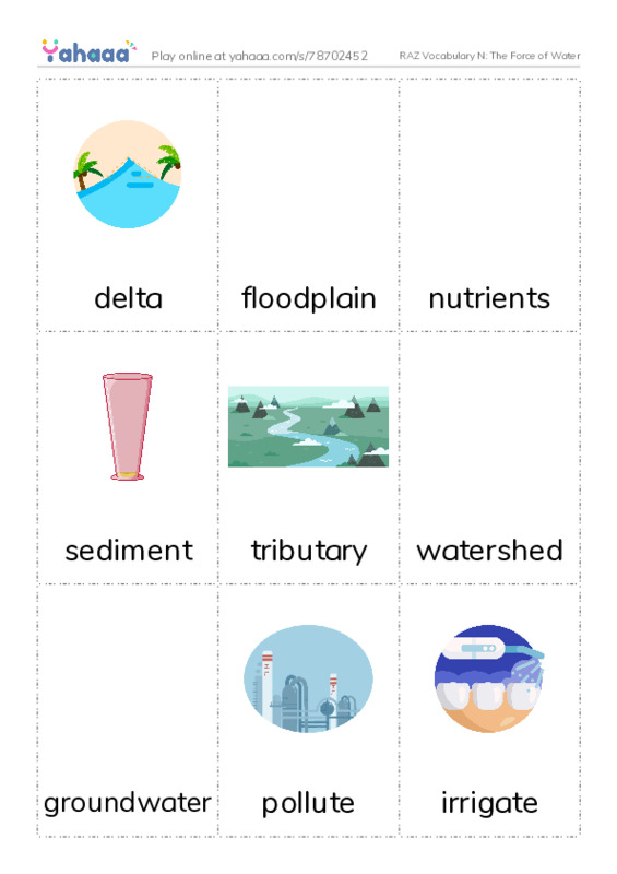 RAZ Vocabulary N: The Force of Water PDF flaschards with images
