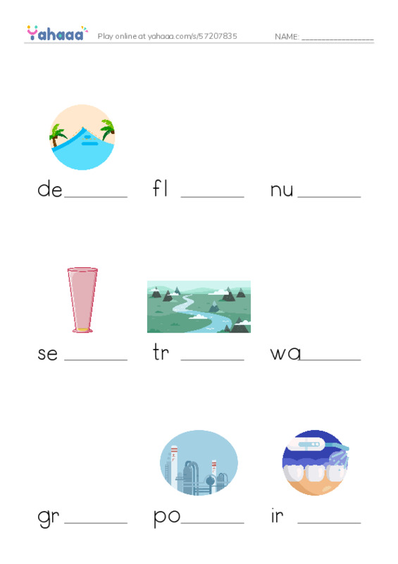 RAZ Vocabulary N: The Force of Water PDF worksheet to fill in words gaps