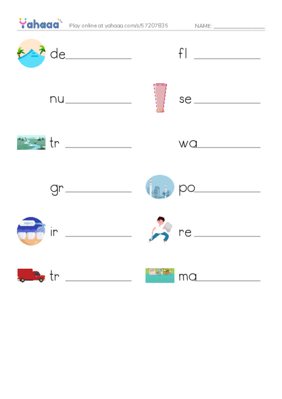 RAZ Vocabulary N: The Force of Water PDF worksheet writing row