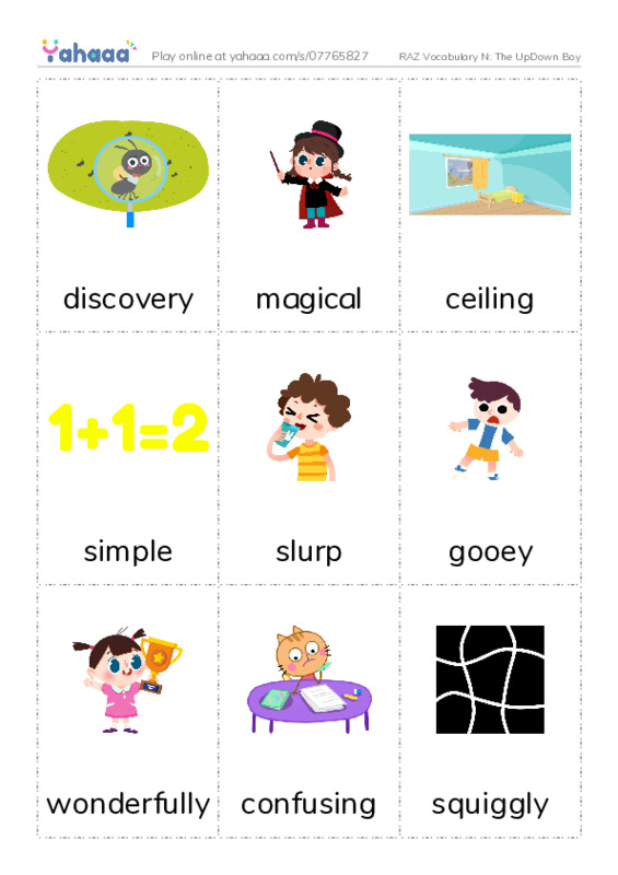 RAZ Vocabulary N: The UpDown Boy PDF flaschards with images