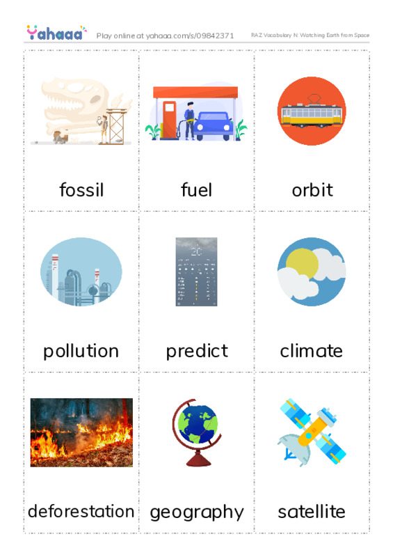 RAZ Vocabulary N: Watching Earth from Space PDF flaschards with images