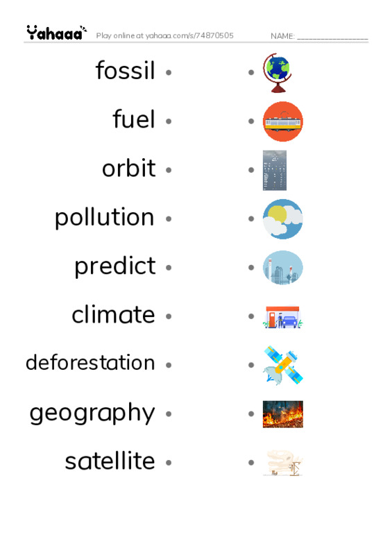 RAZ Vocabulary N: Watching Earth from Space PDF link match words worksheet