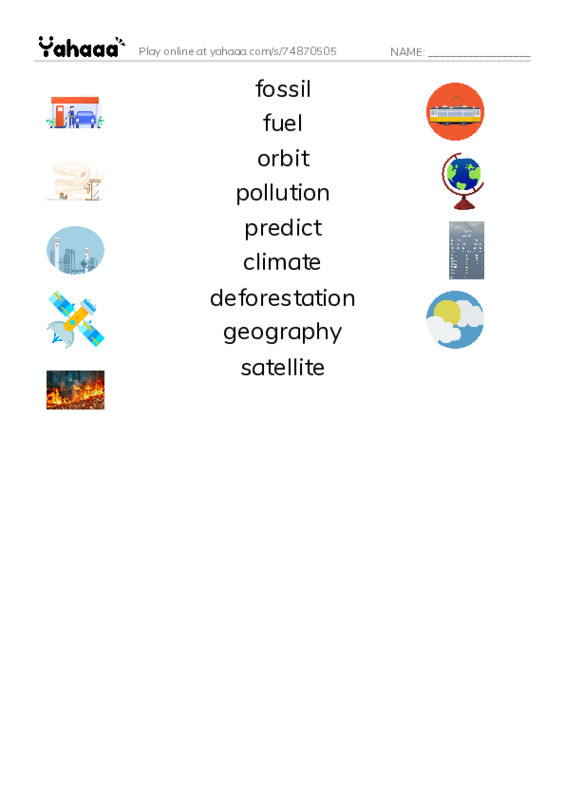 RAZ Vocabulary N: Watching Earth from Space PDF three columns match words