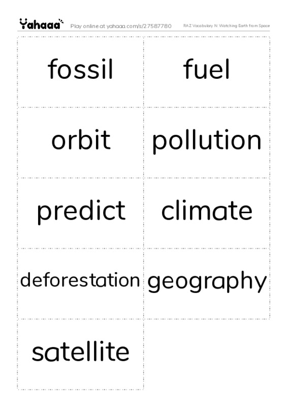 RAZ Vocabulary N: Watching Earth from Space PDF two columns flashcards