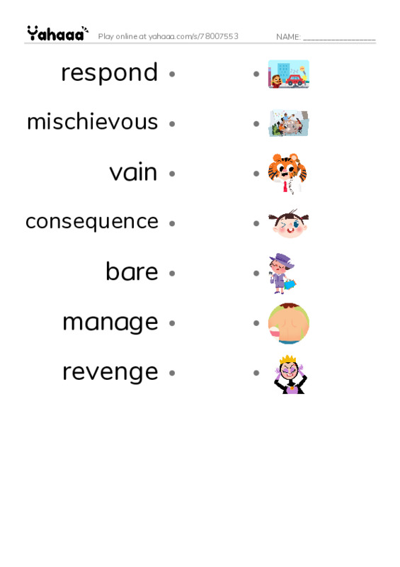 RAZ Vocabulary O: A Dogs Tale PDF link match words worksheet