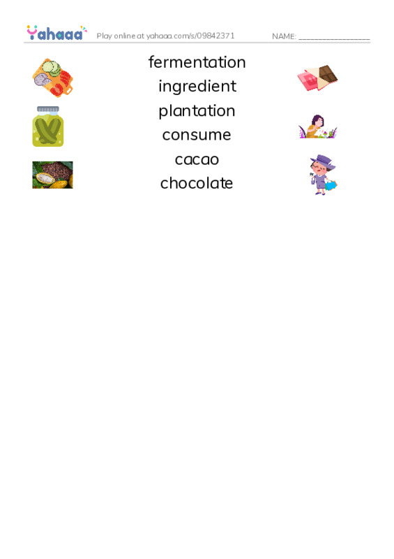 RAZ Vocabulary O: All About Chocolate PDF three columns match words