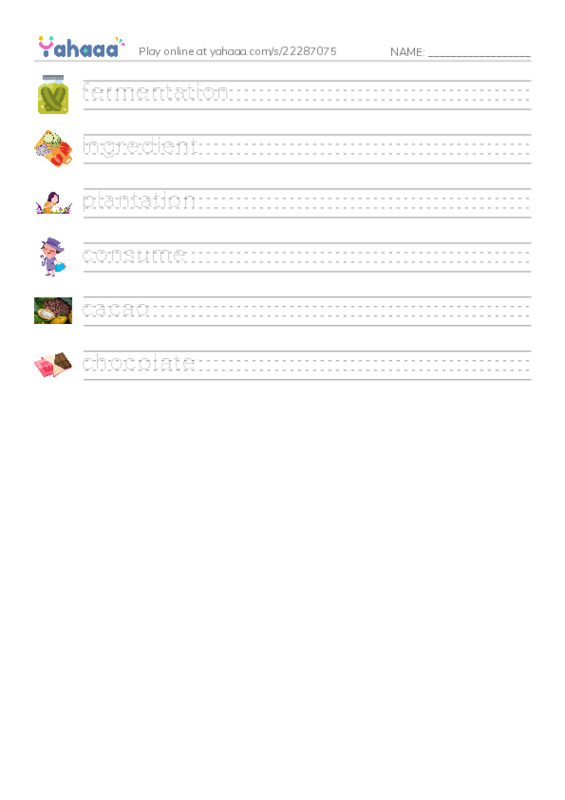 RAZ Vocabulary O: All About Chocolate PDF write between the lines worksheet