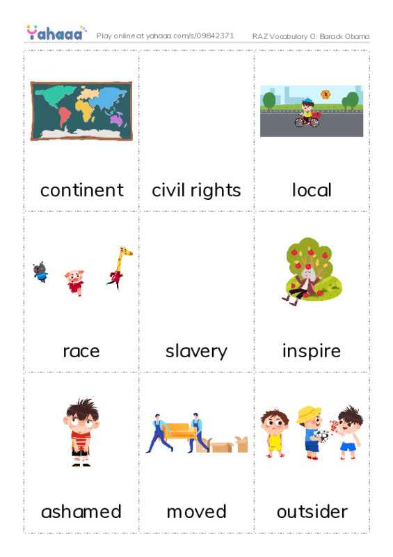 RAZ Vocabulary O: Barack Obama PDF flaschards with images