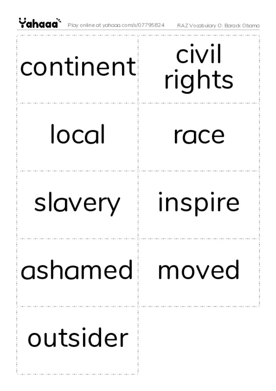 RAZ Vocabulary O: Barack Obama PDF two columns flashcards