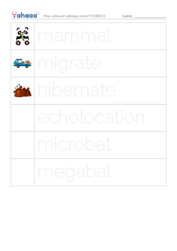 RAZ Vocabulary O: Bats PDF one column image words