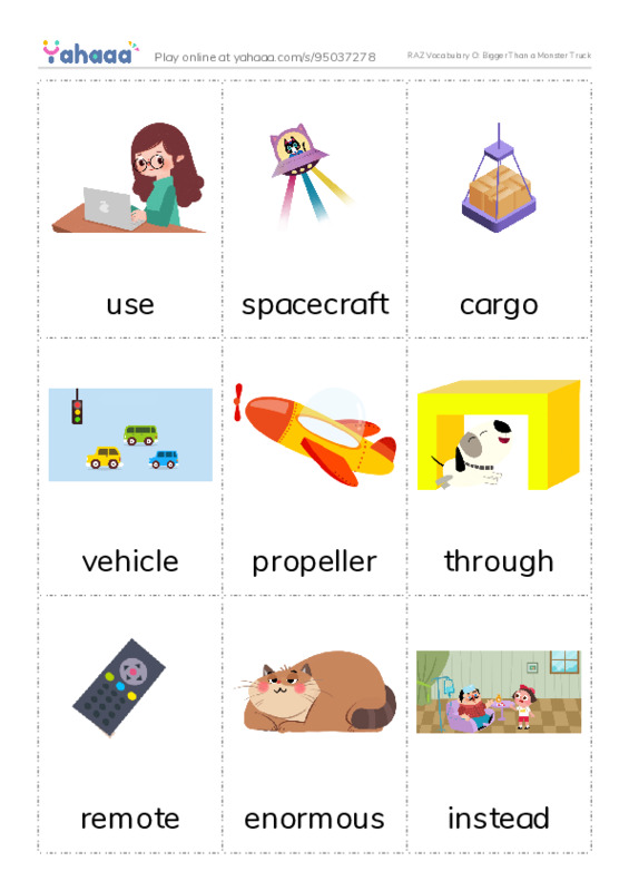 RAZ Vocabulary O: Bigger Than a Monster Truck PDF flaschards with images
