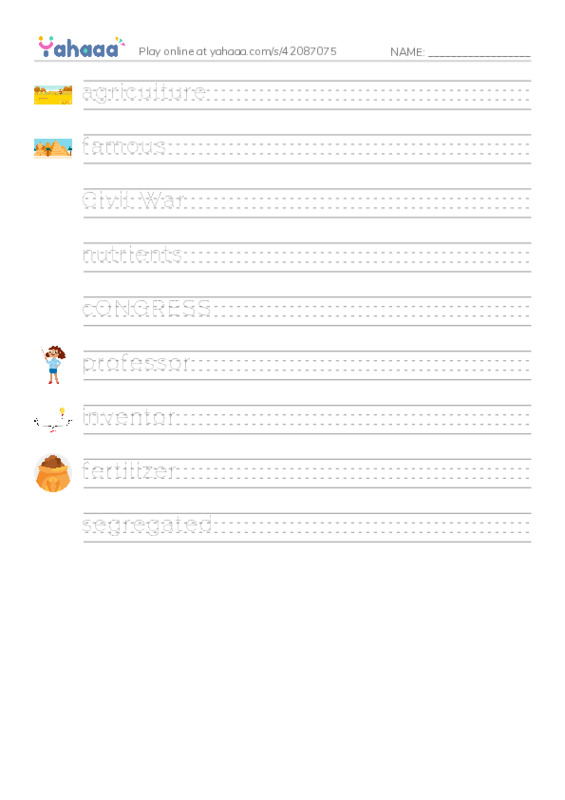 RAZ Vocabulary O: George Washington Carver PDF write between the lines worksheet