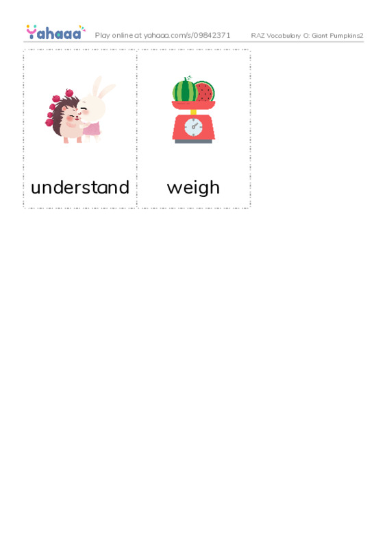 RAZ Vocabulary O: Giant Pumpkins2 PDF flaschards with images