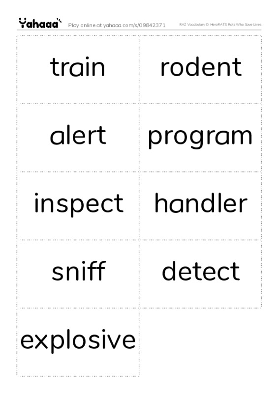 RAZ Vocabulary O: HeroRATS Rats Who Save Lives PDF two columns flashcards