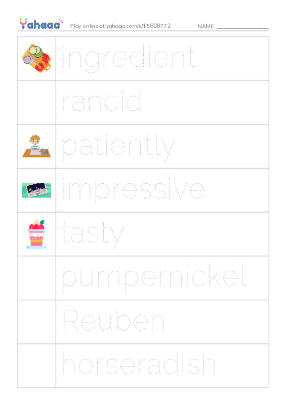 RAZ Vocabulary O: Irmas Sandwich Shop PDF one column image words