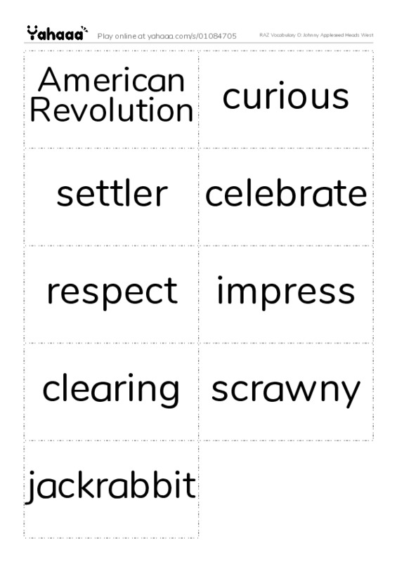 RAZ Vocabulary O: Johnny Appleseed Heads West PDF two columns flashcards