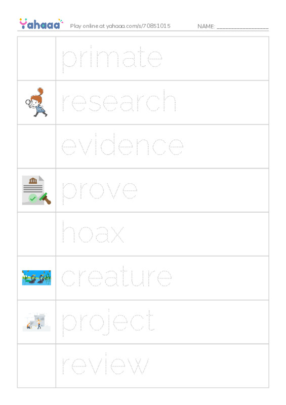 RAZ Vocabulary O: Looking for Bigfoot1 PDF one column image words