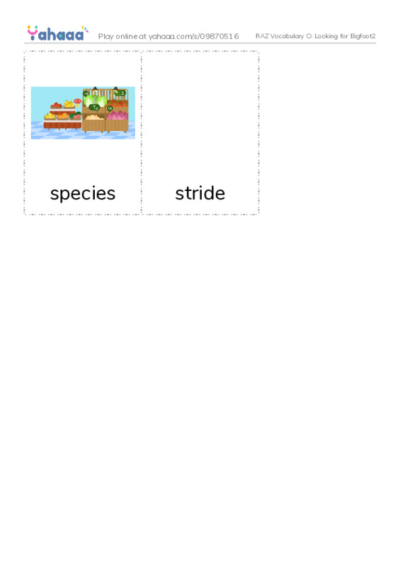 RAZ Vocabulary O: Looking for Bigfoot2 PDF flaschards with images