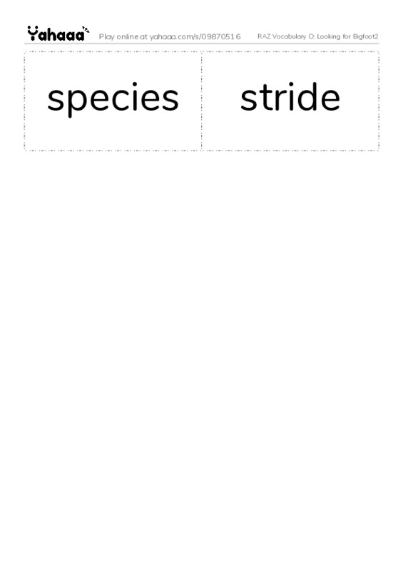 RAZ Vocabulary O: Looking for Bigfoot2 PDF two columns flashcards