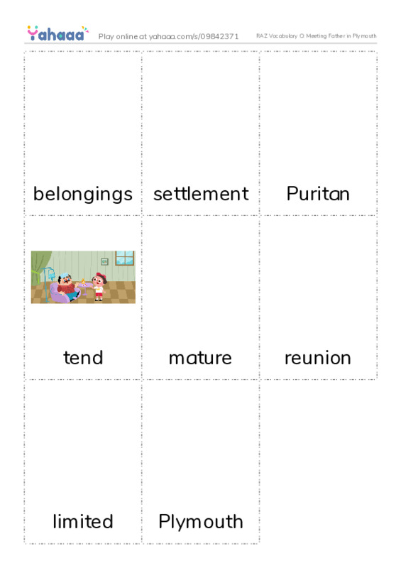 RAZ Vocabulary O: Meeting Father in Plymouth PDF flaschards with images