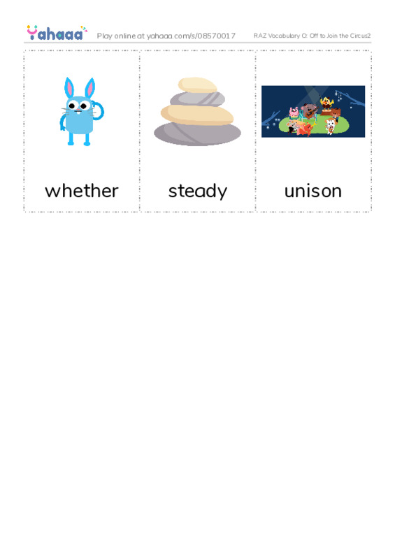 RAZ Vocabulary O: Off to Join the Circus2 PDF flaschards with images