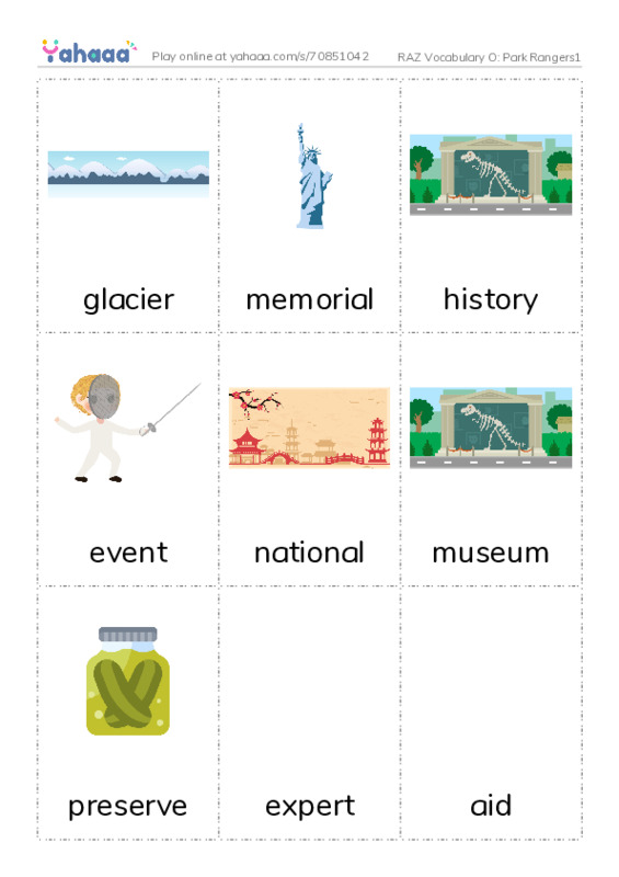 RAZ Vocabulary O: Park Rangers1 PDF flaschards with images