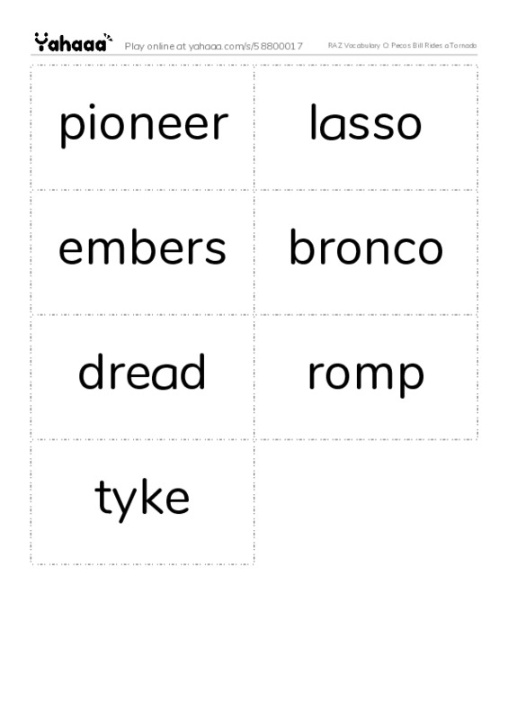 RAZ Vocabulary O: Pecos Bill Rides a Tornado PDF two columns flashcards