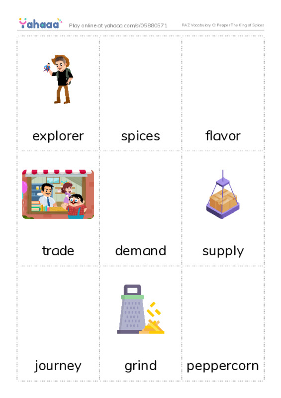 RAZ Vocabulary O: Pepper The King of Spices PDF flaschards with images