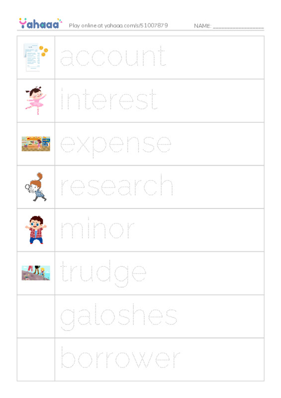 RAZ Vocabulary O: RainyDay Savings PDF one column image words