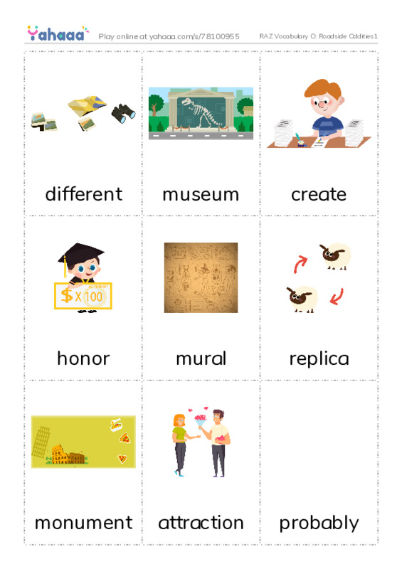 RAZ Vocabulary O: Roadside Oddities1 PDF flaschards with images