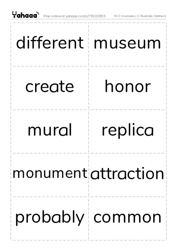 RAZ Vocabulary O: Roadside Oddities1 PDF two columns flashcards