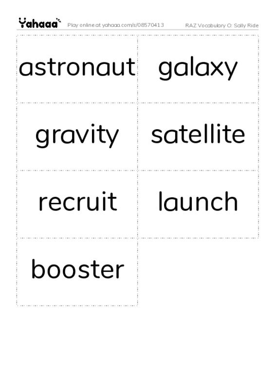 RAZ Vocabulary O: Sally Ride PDF two columns flashcards