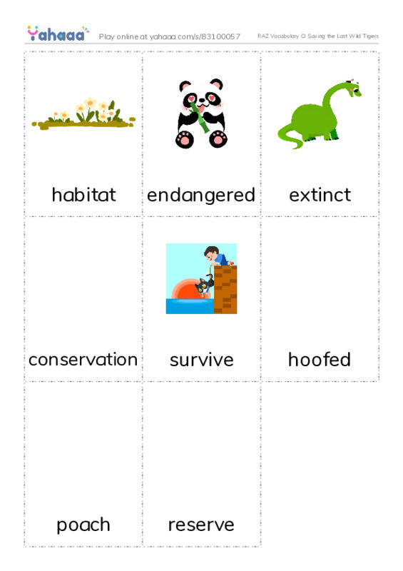 RAZ Vocabulary O: Saving the Last Wild Tigers PDF flaschards with images