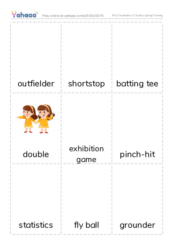 RAZ Vocabulary O: Scottys Spring Training PDF flaschards with images