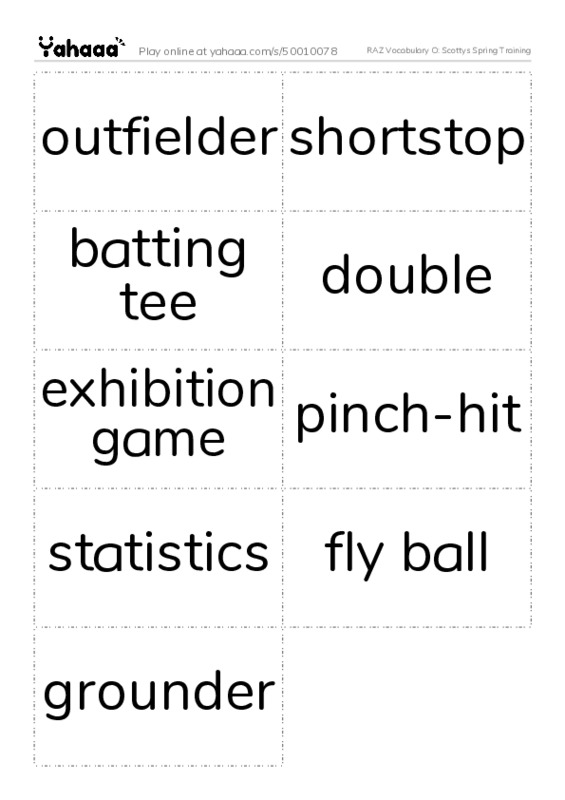 RAZ Vocabulary O: Scottys Spring Training PDF two columns flashcards