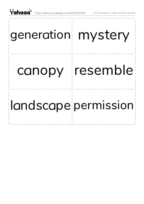 RAZ Vocabulary O: Spider Monkeys Question PDF two columns flashcards