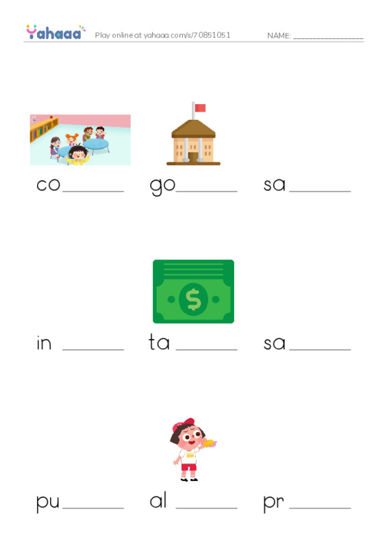 RAZ Vocabulary O: The Backpack Tax PDF worksheet to fill in words gaps