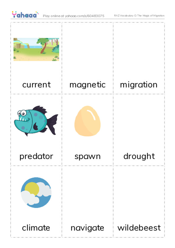 RAZ Vocabulary O: The Magic of Migration PDF flaschards with images