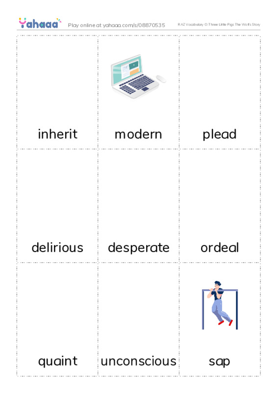 RAZ Vocabulary O: Three Little Pigs The Wolfs Story PDF flaschards with images