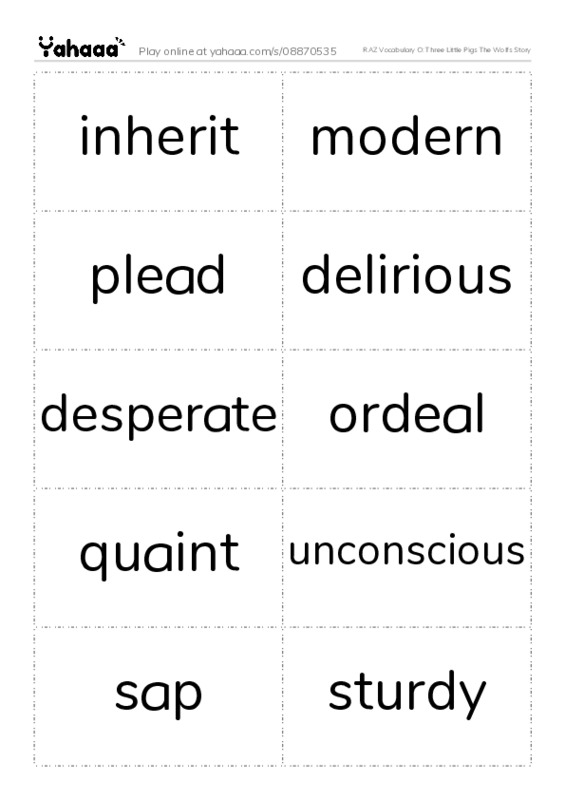 RAZ Vocabulary O: Three Little Pigs The Wolfs Story PDF two columns flashcards